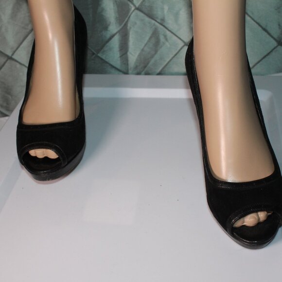 Kate Spade Black Patent Leather Suede Women's Heel open toe Italy‎ Sz 9B *SH - Picture 1 of 7